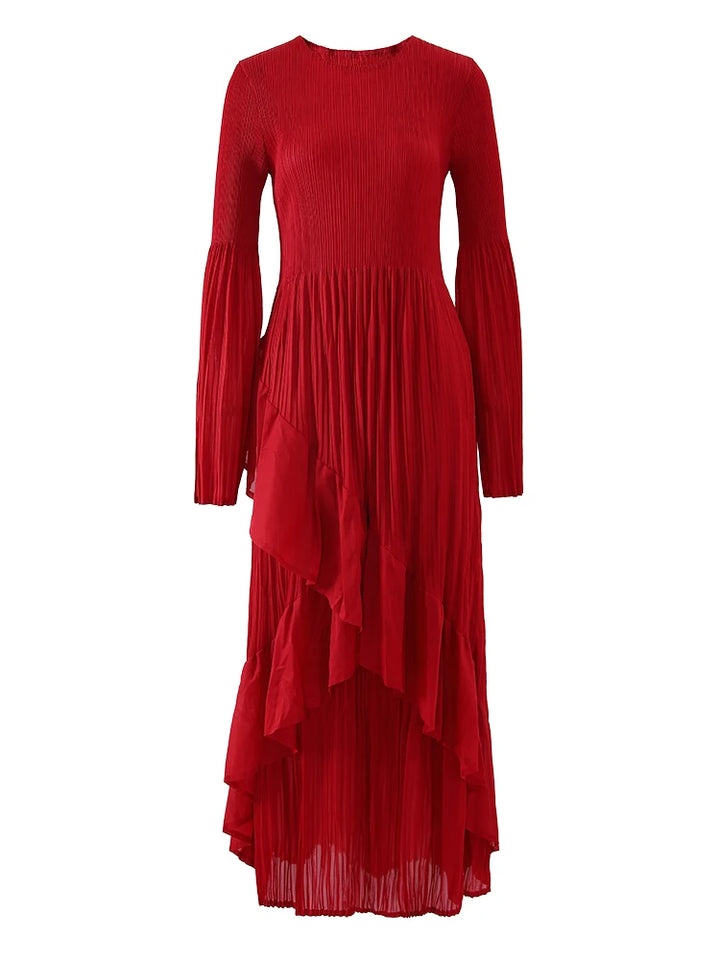 LANMREM Elegant Pleated Dress Women