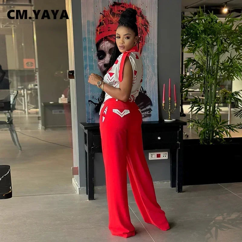 Unleash Your Inner Fashionista with CM.YAYA's 2-Piece Set - 2023 INS Chic Button-Up Shirt and Straight Wide Leg Pants. Upgrade Your Wardrobe Now!