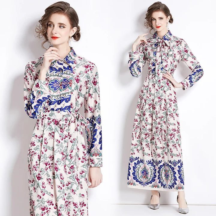 Vintage Floral Print Maxi Dress - Elegant A-line for Women's Party & Vacation
