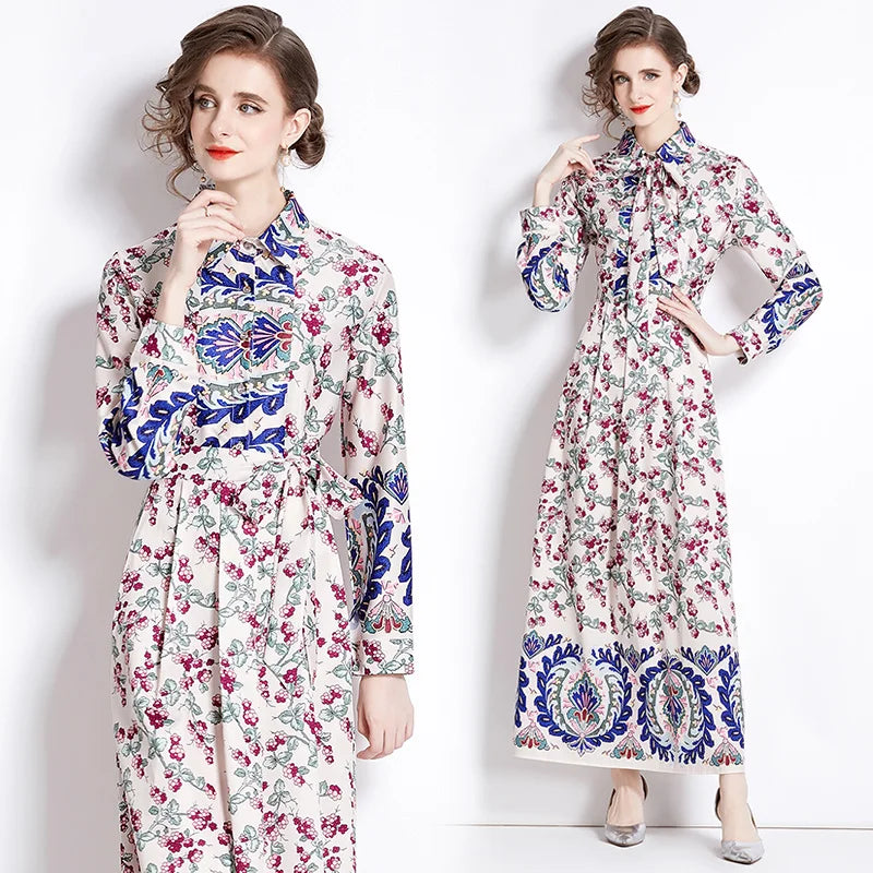 Vintage Floral Print Maxi Dress - Elegant A-line for Women's Party & Vacation