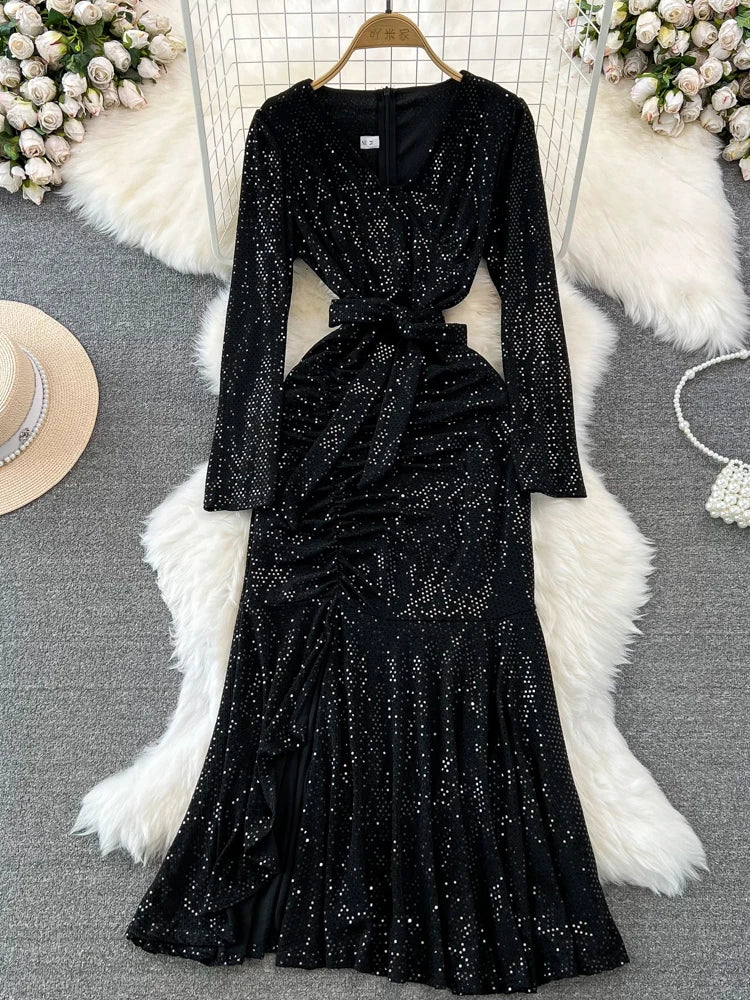 XFPV Elegant V-neck Sequins Dress
