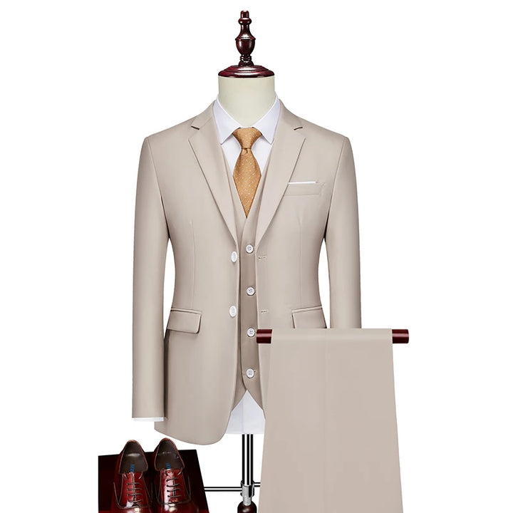 Men's 3-Piece Slim Fit Suit Set for Business, Formal, or Wedding - Jacket, Vest, and Pants