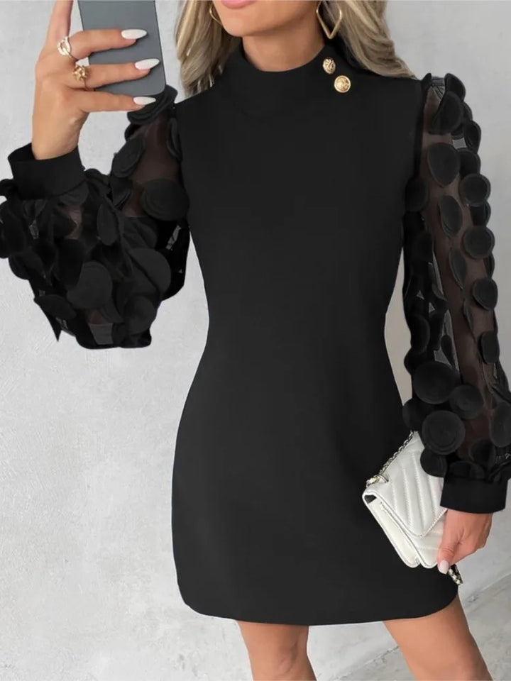 Chic Black Lace Dress - Elegant Spring/Autumn Fashion, O-Neck, Sleeve, Party Mini - Women's Robe Femme