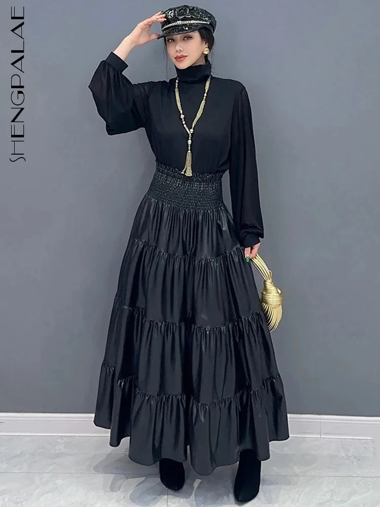 Stay Chic and Warm with our SHENGPALAE Pu Leather Skirt - 2024 Winter Collection