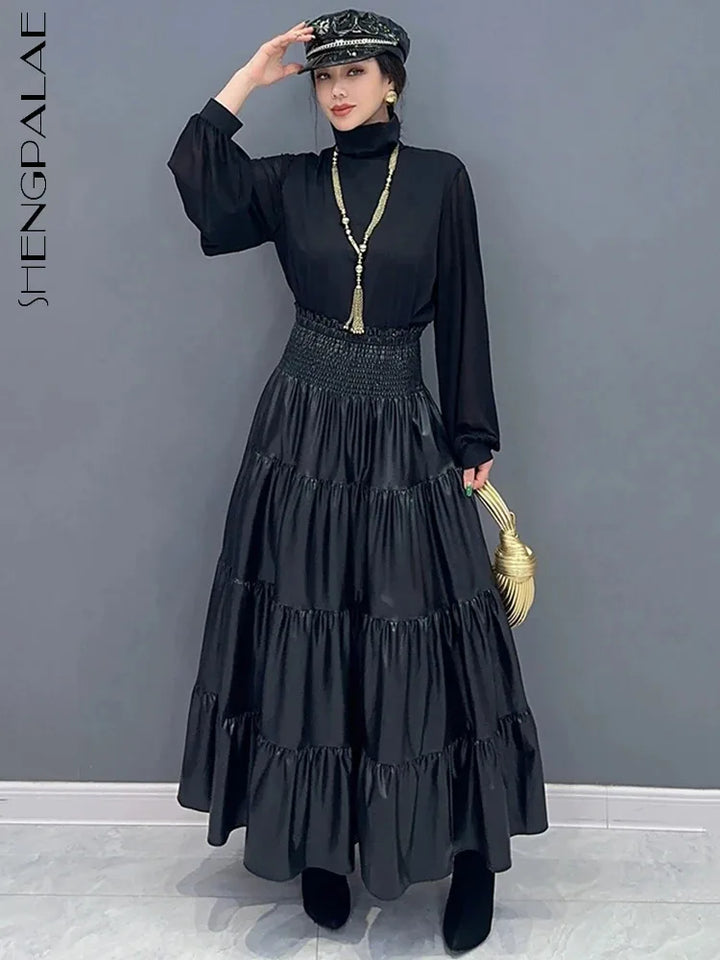 Stay Chic and Warm with our SHENGPALAE Pu Leather Skirt - 2024 Winter Collection