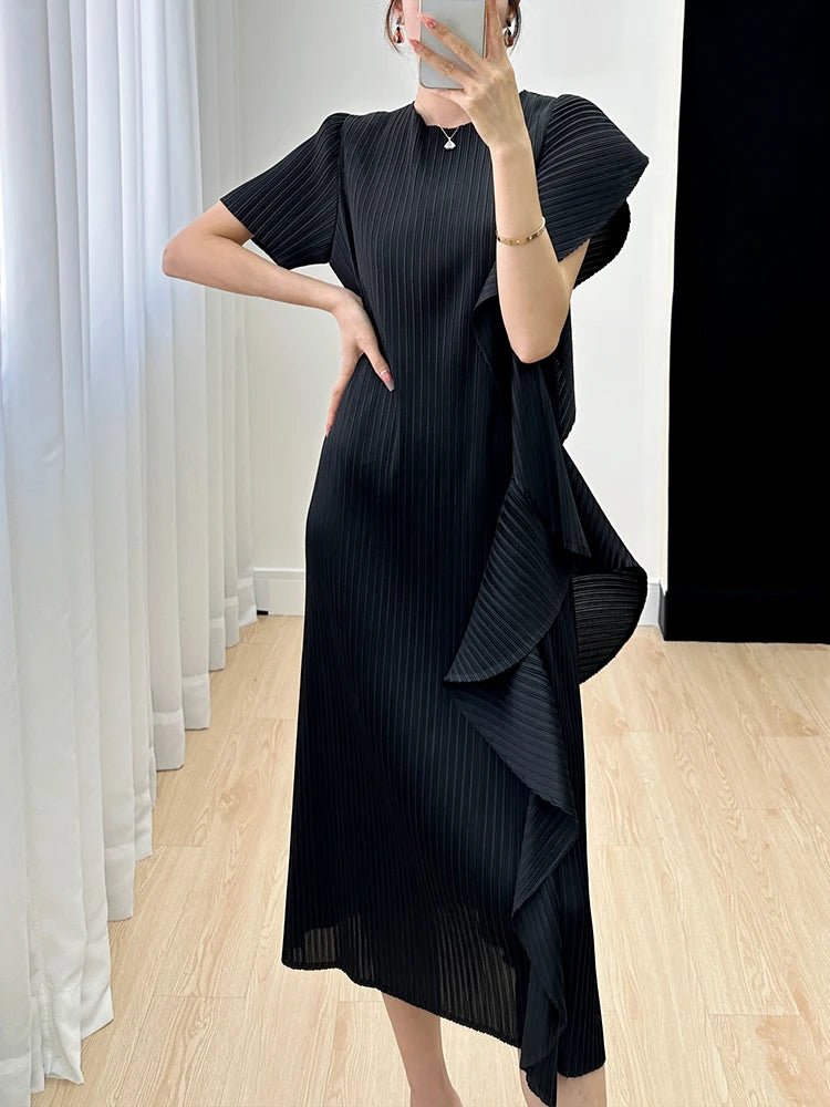 Designer Miyake Pleated One Shoulder Dress - Luxury Summer Evening Wear