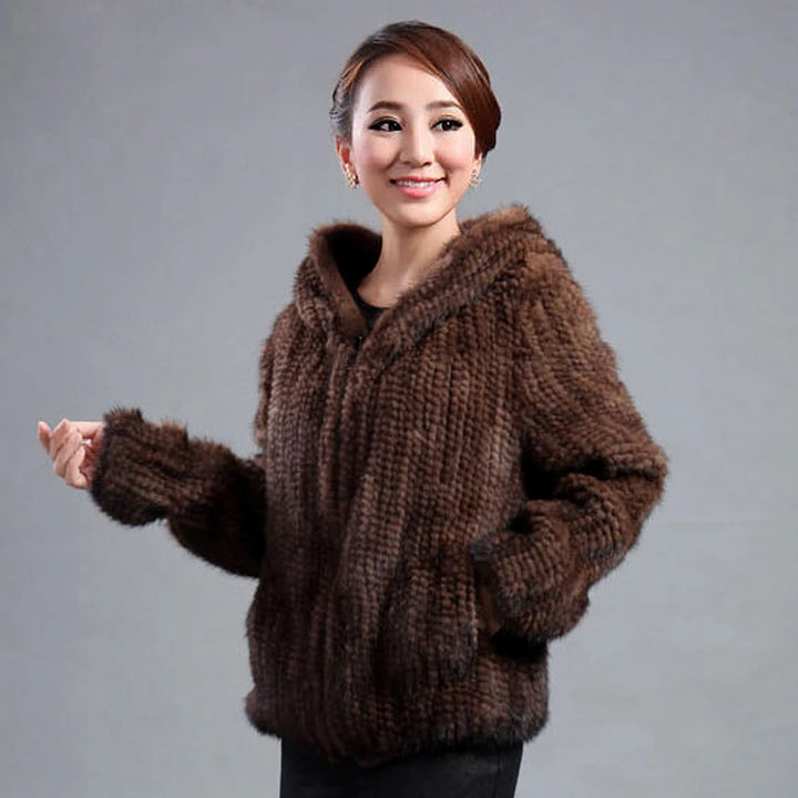 Hand Knitted Women's Natural Mink Fur Coat