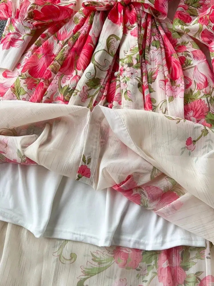 Summer Bright Floral Silk Chiffon Dress