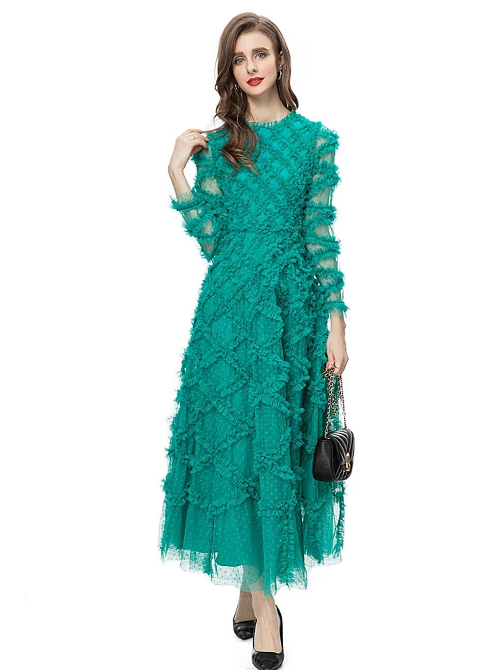 Chic Green Mesh Dress for Ladies | Spring/ Autumn Fashion | High Quality | Sun Protection