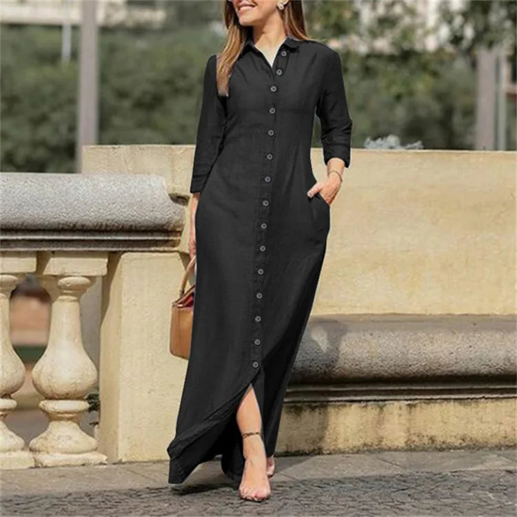 Autumn 2023 Denim Dress for Women - Elegant, Long Sleeve, Buttoned, Fashionable and Casual