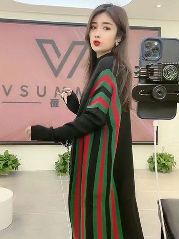 Korean Women's Knit Midi Dress - Elegant & Cozy for Fall/Winter