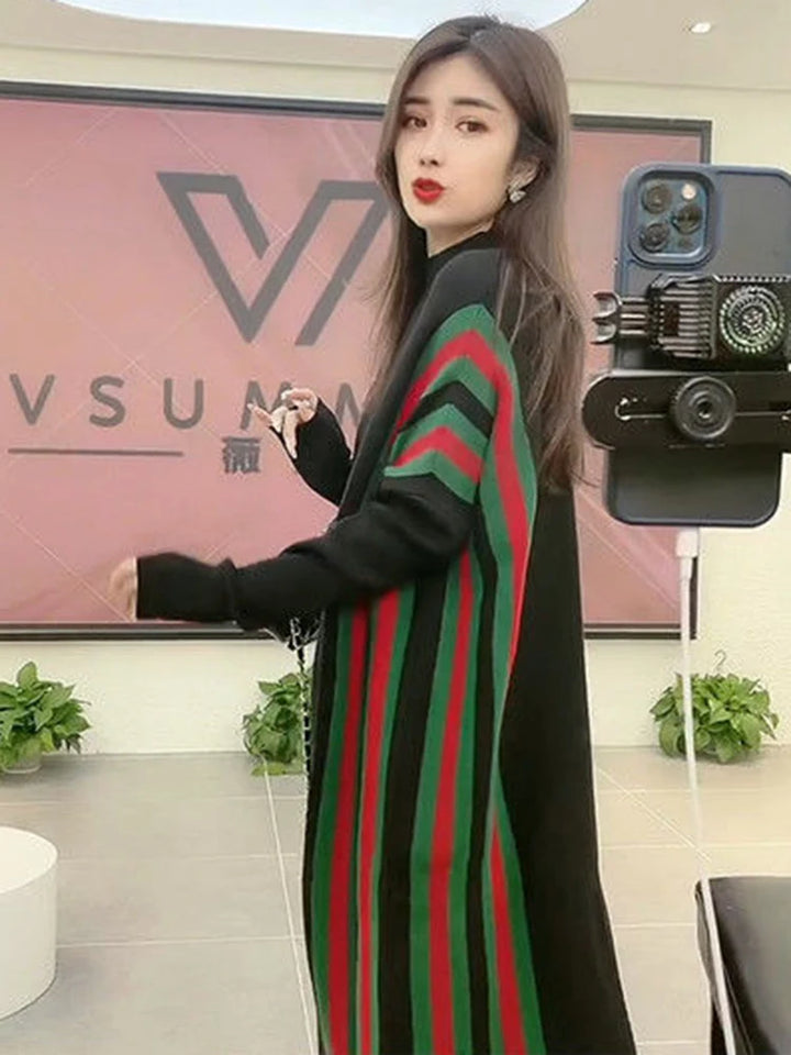 Korean Women's Knit Midi Dress - Elegant & Cozy for Fall/Winter