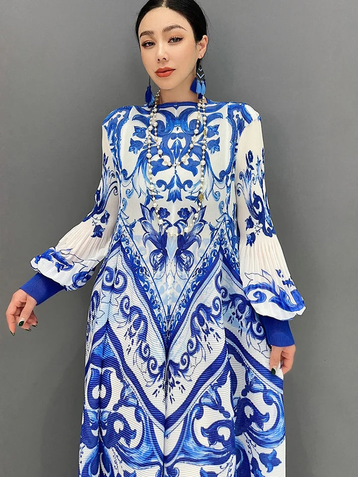 Stunning National Porcelain Print Dress - SHENGPALAE 2024 Collection