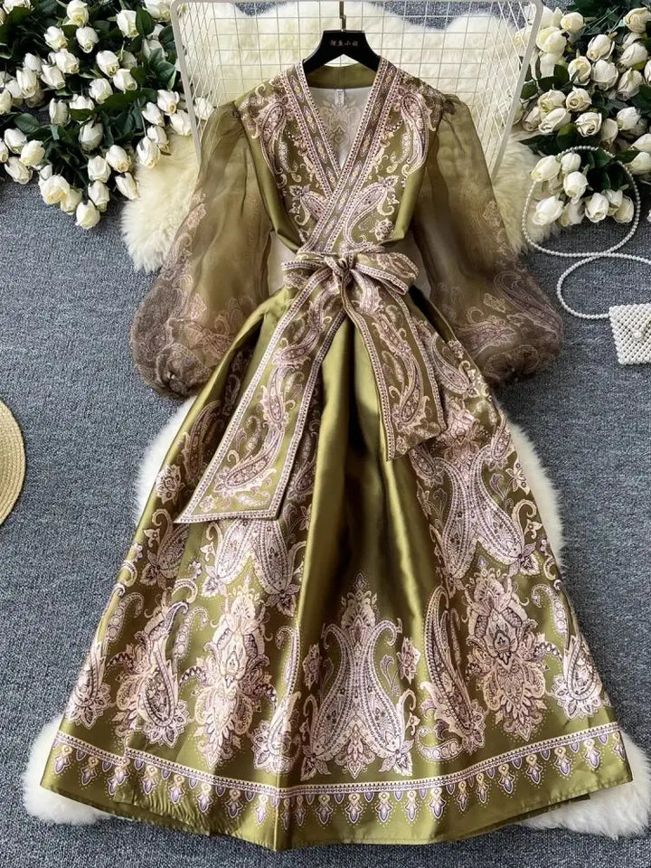 Paisley Print Bandage Wrap Dress