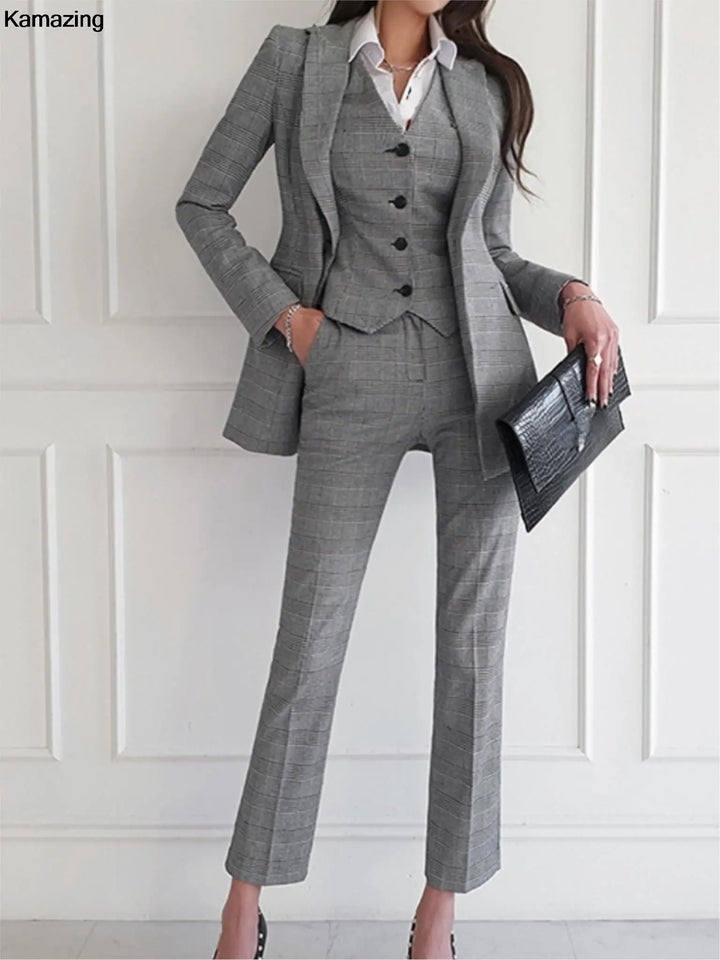 Office Lady 3-Piece Blazer Suit - Business Formal Outfit with Vintage Style