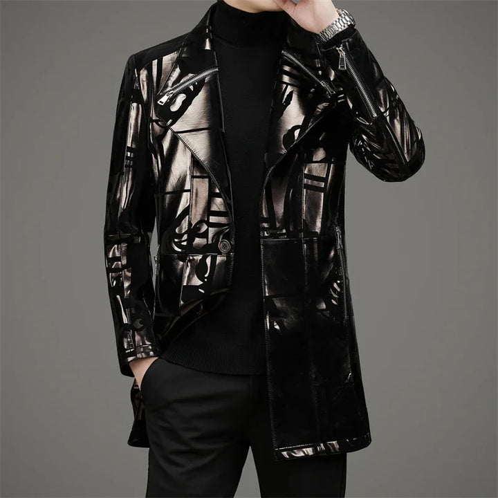 Business Leather Coat with Sheep Fur Trench - Autumn/Winter Fashion for Men