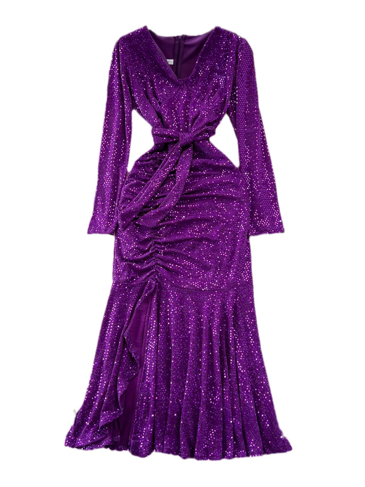 XFPV Elegant V-neck Sequins Dress
