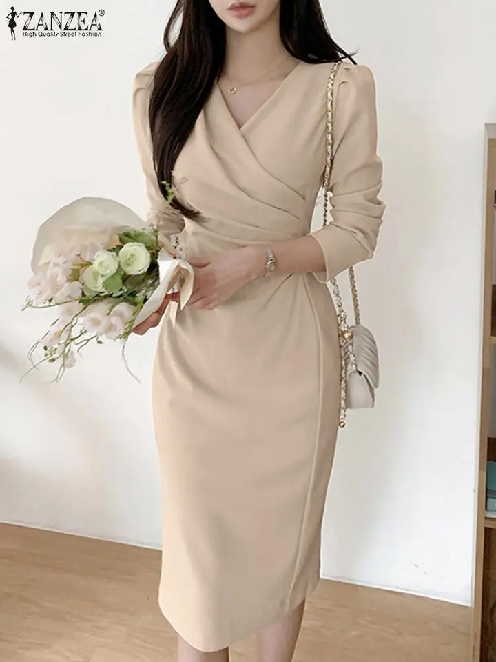 Elegant V-Neck Midi Dress - ZANZEA Spring Collection