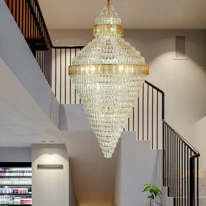 Post-modern Villa Duplex Crystal Lamp Spiral Staircase Long Chandelier Hollow High Living Room Headlamp Light Luxury Chandelier