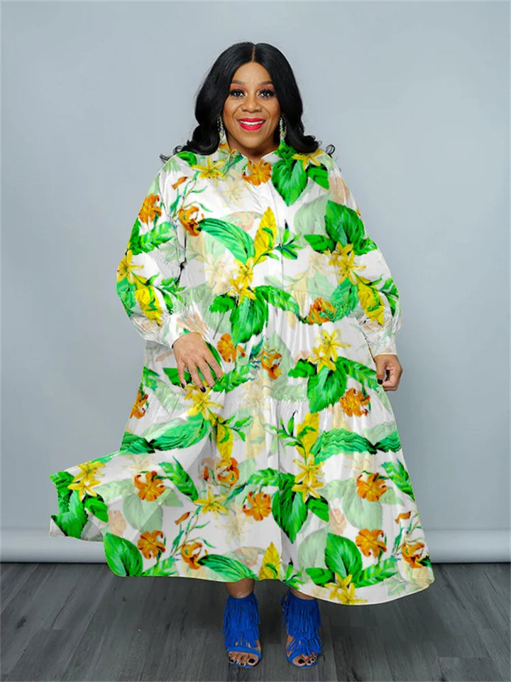SOMO Plus Size New In Spring Summer Dress Women Clothing Flower Printed Loose Long Maxi Shirts Dress Wholesale Dropshipping