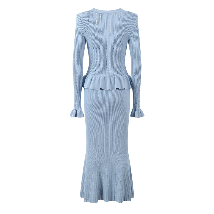 Elegant V Neck Ruffles Knit Sweater Dress