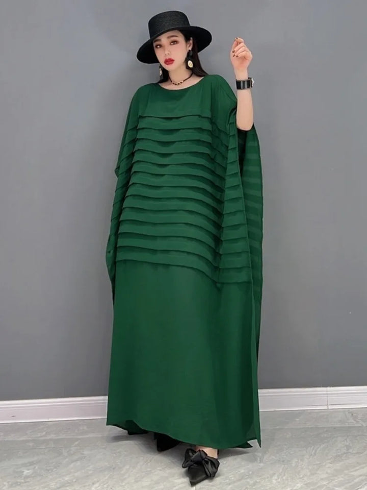 2024 Spring SHENGPALAE Bat Shirt Dress for Women - Stripe Loose Dress with O-Neck and Mid-Length