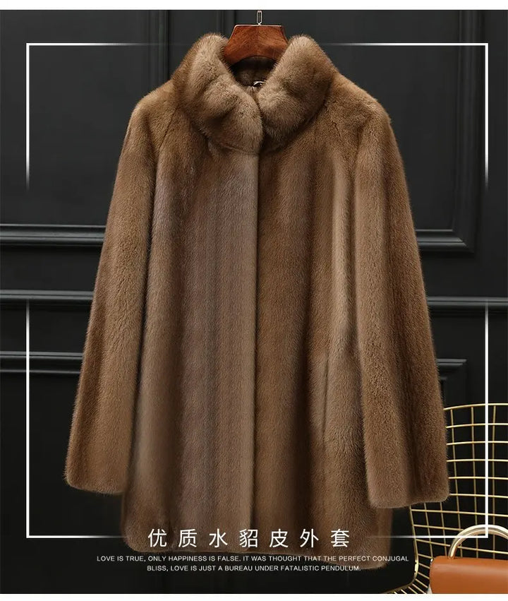 2023Hot Sale Real Mink Fur Coat Women Clothing Whole Mink Midi Long Fur Jacket  Winter Clothes for Woman Stand Collar Abrigos Mu