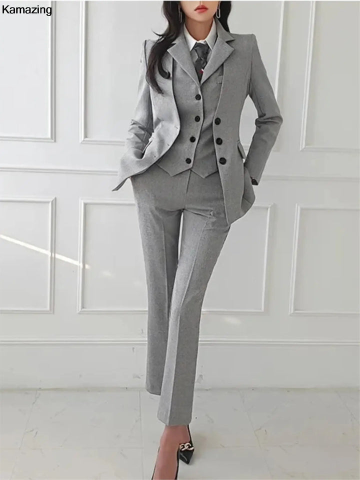 Office Lady 3-Piece Blazer Suit - Business Formal Outfit with Vintage Style