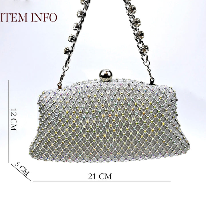 Sparkle in Silver: Elegant Diamond High Heels & Matching Bag for Weddings & Parties