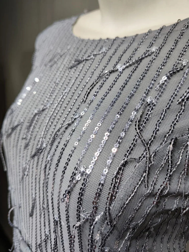 Elegant Sequin Tassel Dress with Gathered Waist - Perfect for Evening Parties!