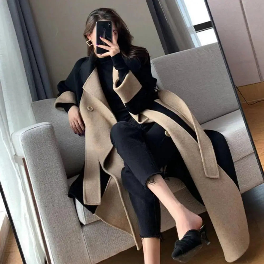 Stylish Lady Coat Double-sided Keep Warm Pockets Anti-wrinkle Lapel Women Winter Coat