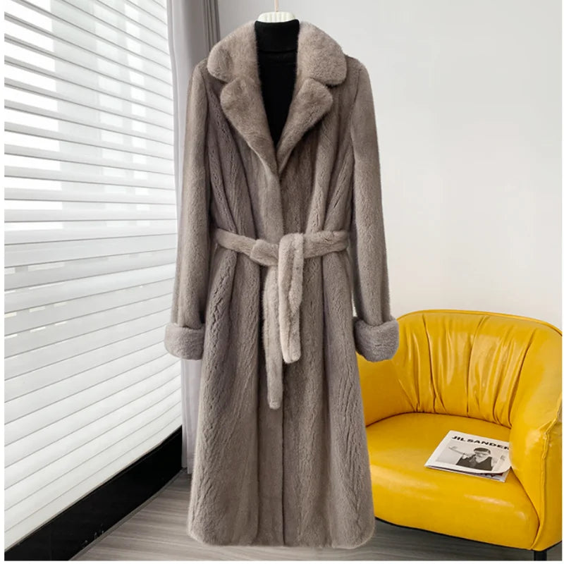 2023 New Fashion 100% Real Mink Whole Fur Women X-Long Coat  Winter Thick Slim Warm Clothing Female Natural Mink Fur  Jacket