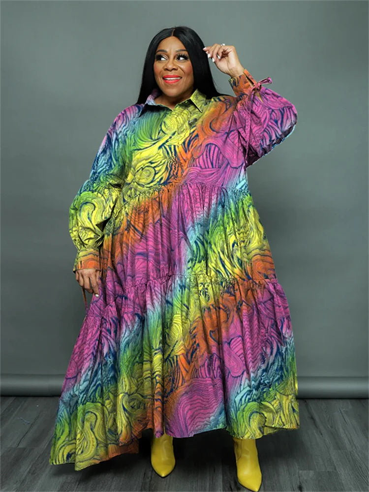 SOMO Plus Size New In Spring Summer Dress Women Clothing Flower Printed Loose Long Maxi Shirts Dress Wholesale Dropshipping