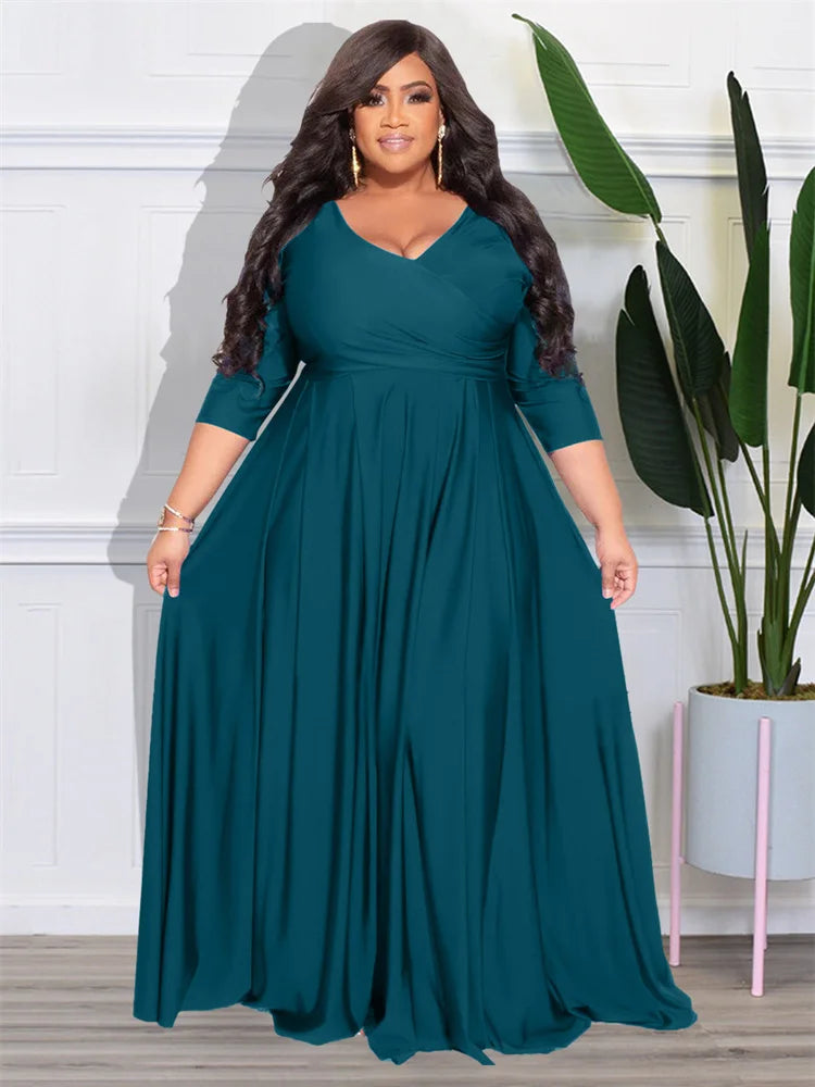 Elegant Plus Size V-Neck Party Maxi Dress