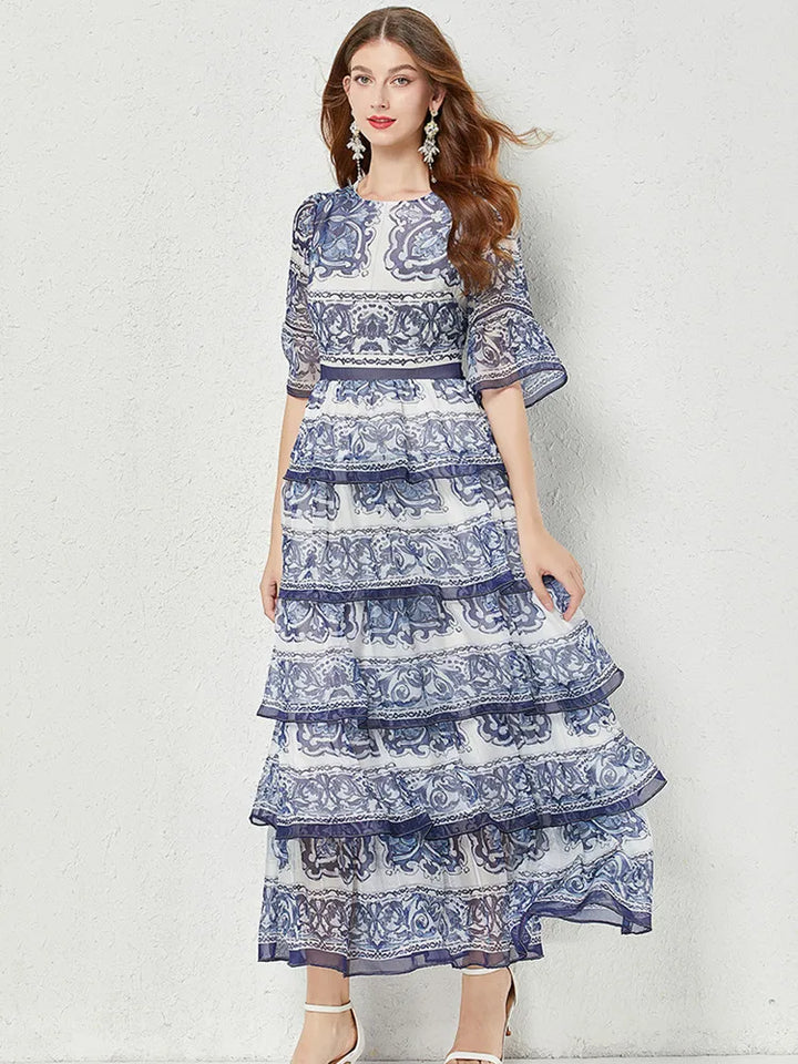 Stunning Blue and White Porcelain Print Maxi Dress - Limited Stock!