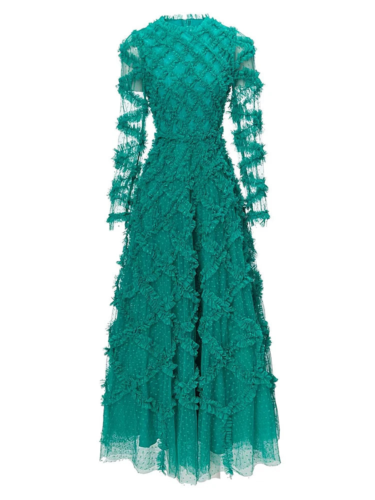 Chic Green Mesh Dress for Ladies | Spring/ Autumn Fashion | High Quality | Sun Protection