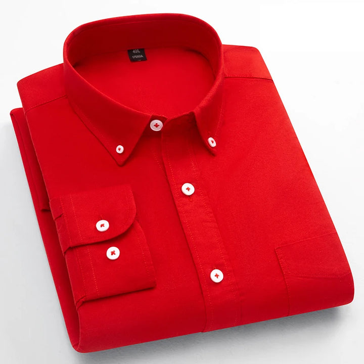Men's Classic Fit Cotton Long-Sleeve Shirt - Oxford Solid Color Office Top