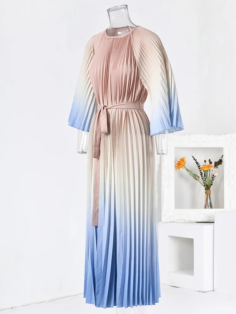 LANMREM Gradient Pleated Dress - Elegant Spring Party Wear