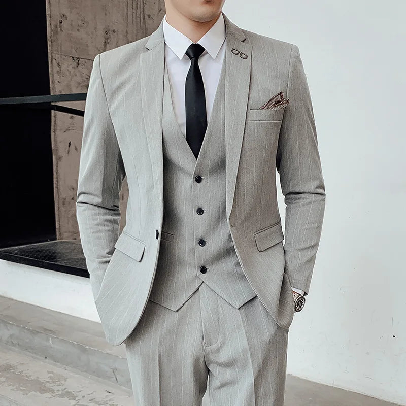 2023 Men's 3-Piece Striped Suit Set: Blazers, Jacket, Pants & Vest