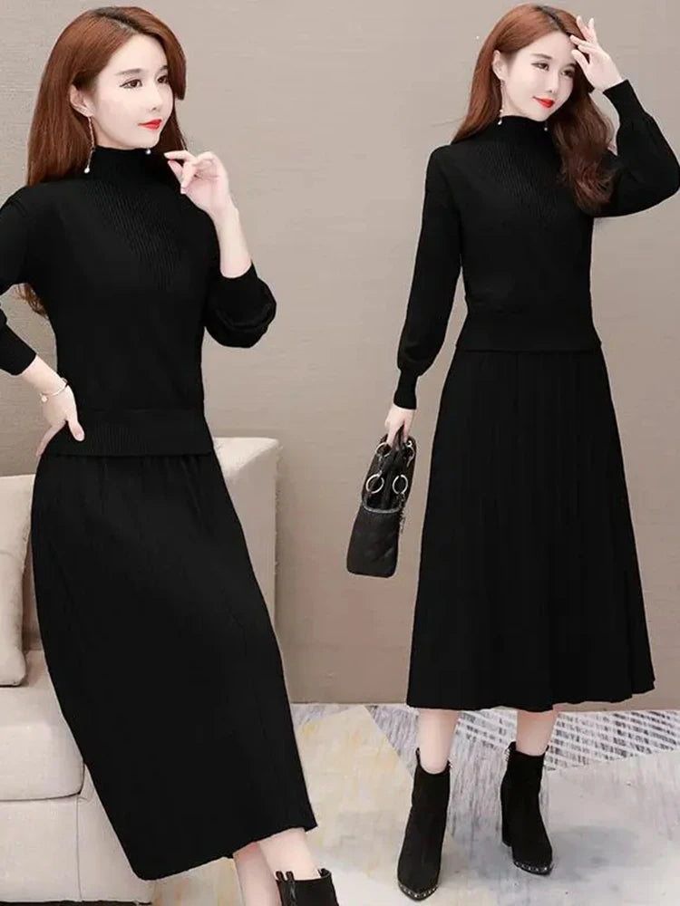 Elegant Office Lady Knitwear Dress Set