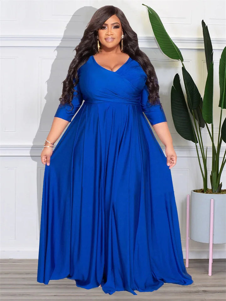 Elegant Plus Size V-Neck Party Maxi Dress