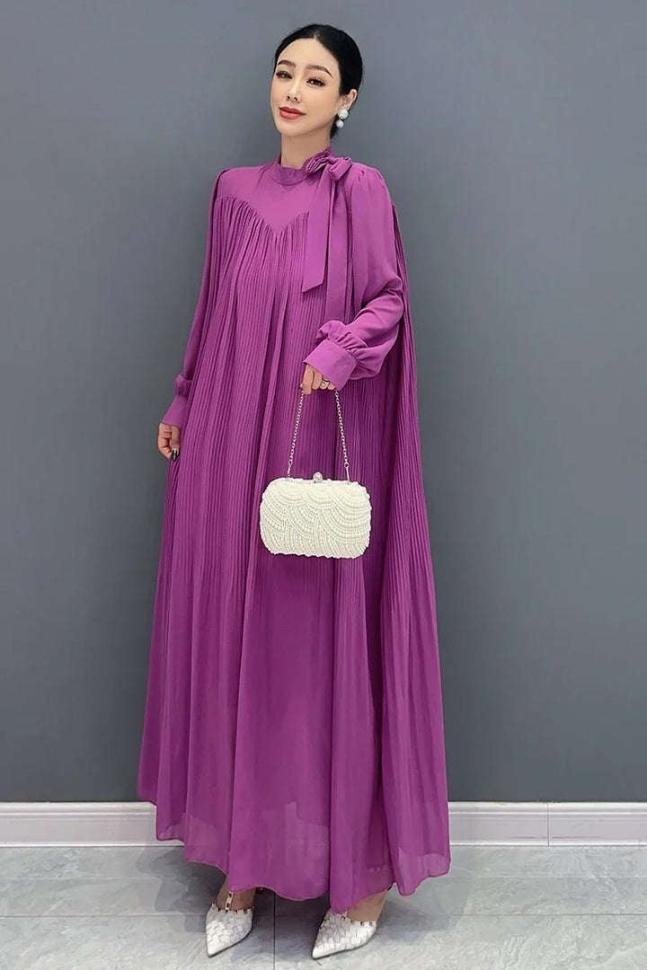 Purple Folds Long Sleeve Dress