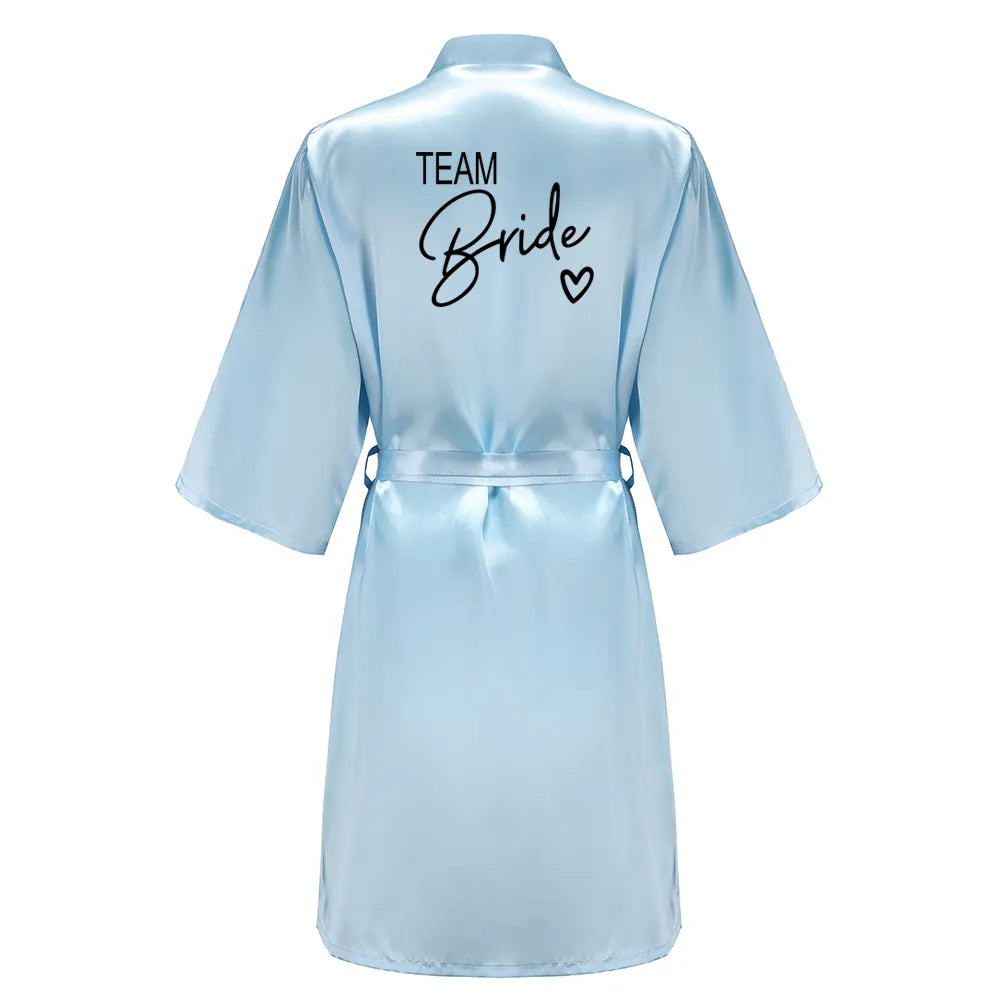 Wedding Party Team Bride Robe With Black Letters Kimono Satin Pajamas Bridesmaid Bathrobe SP003