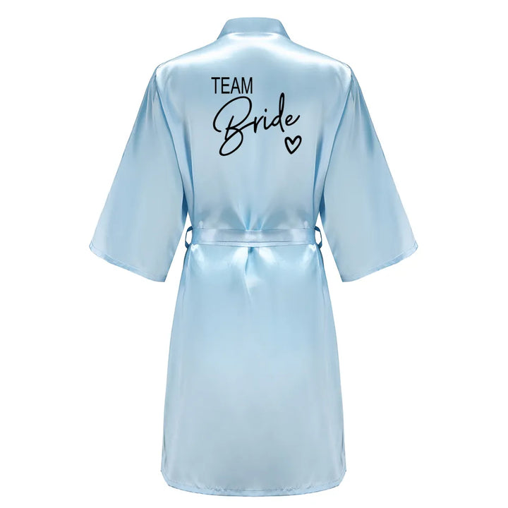 Wedding Party Team Bride Robe With Black Letters Kimono Satin Pajamas Bridesmaid Bathrobe SP003