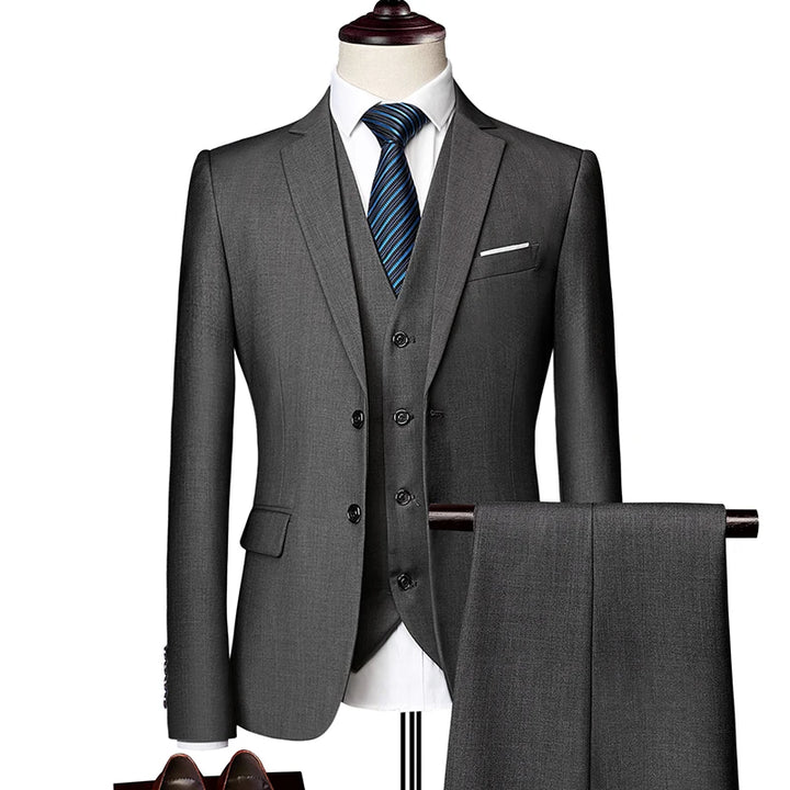 Men's 3-Piece Slim Fit Suit Set for Business, Formal, or Wedding - Jacket, Vest, and Pants