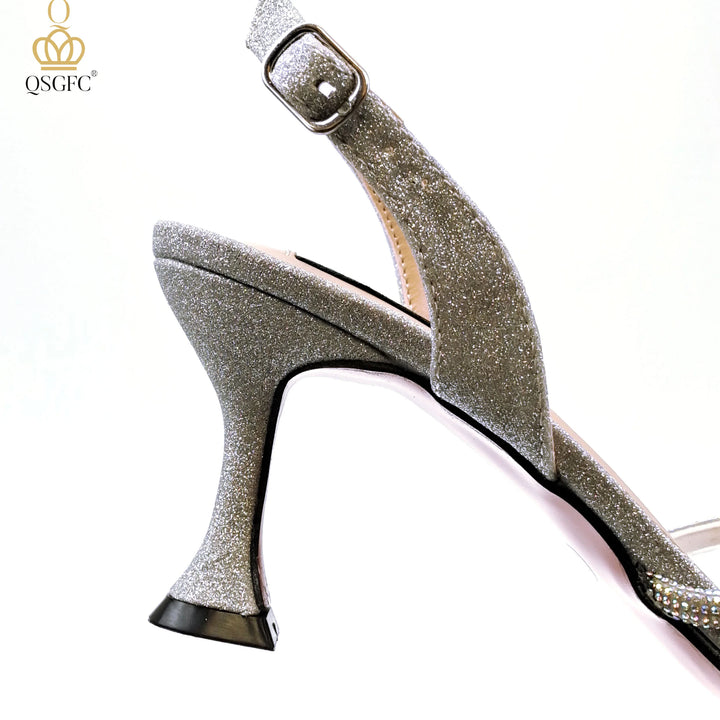 Sparkle in Silver: Elegant Diamond High Heels & Matching Bag for Weddings & Parties