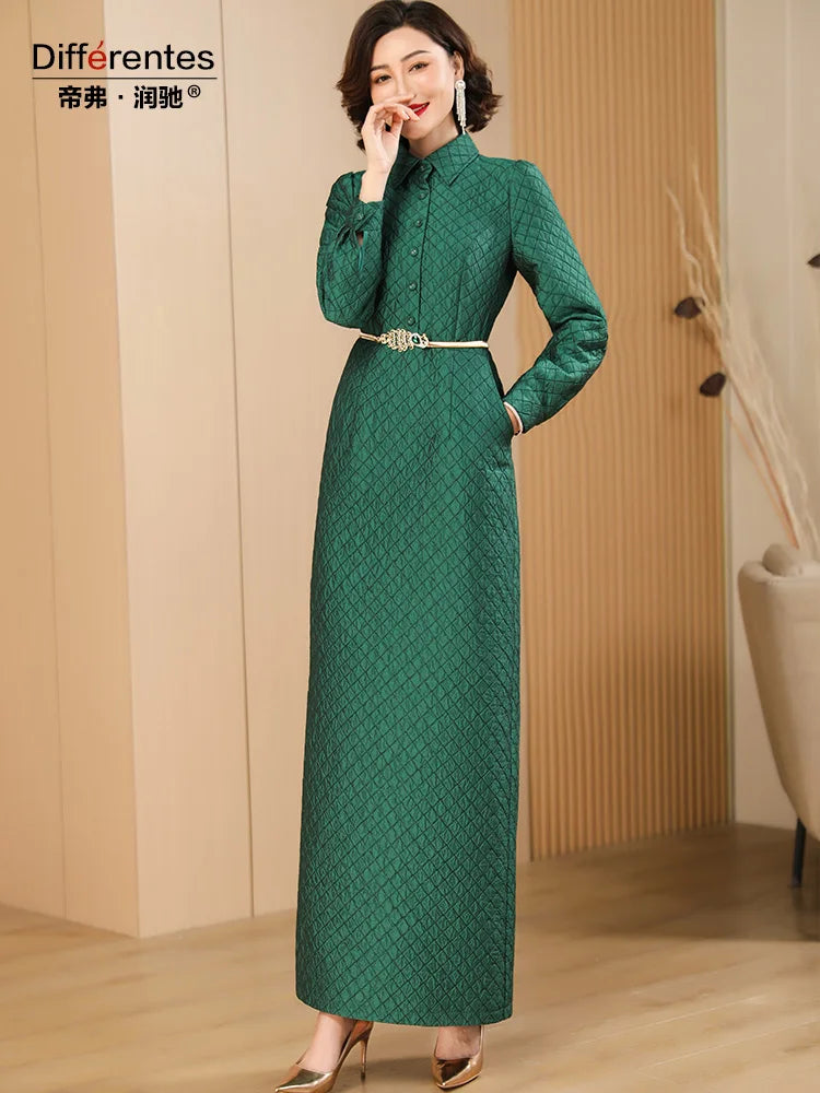 Green Plaid Pencil Dress for Women - Office Lady A-line - Autumn/Winter - Bodycon Fit