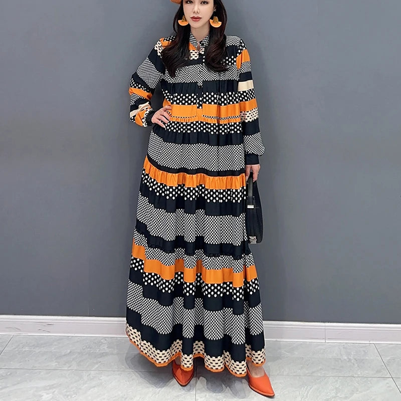 Korean Style Striped Dress - Large Size, Loose Fit, Fashionable, JJXD653
