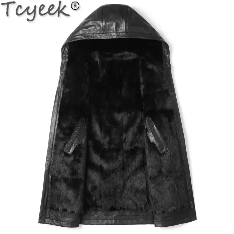 Men's Deerskin Leather Jacket with Mink Fur Liner