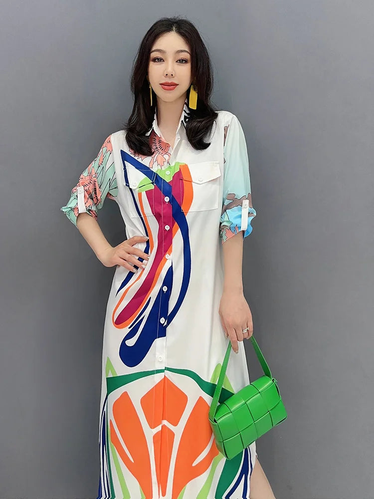 Autumn 2024 Women's Printed Shirt Dress - Casual & Versatile with Full Sleeve - SHENGPALAE